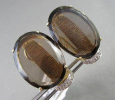 ANTIQUE 26.6CTW CLIP ON SMOKY TOPAZ & DIAMOND 18KT WHITE & YELLOW GOLD EARING