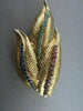 ANTIQUE LARGE 3.50CT AAA SAPPHIRE RUBY & EMERALD LEAF 18KT Y GOLD BROOCH #1883