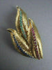 ANTIQUE LARGE 3.50CT AAA SAPPHIRE RUBY & EMERALD LEAF 18KT Y GOLD BROOCH #1883