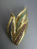 ANTIQUE LARGE 3.50CT AAA SAPPHIRE RUBY & EMERALD LEAF 18KT Y GOLD BROOCH #1883