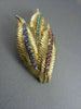ANTIQUE LARGE 3.50CT AAA SAPPHIRE RUBY & EMERALD LEAF 18KT Y GOLD BROOCH #1883