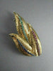 ANTIQUE LARGE 3.50CT AAA SAPPHIRE RUBY & EMERALD LEAF 18KT Y GOLD BROOCH #1883