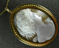 ANTIQUE LARGE 14K YELLOW GOLD ITALIAN LADY SHELL CAMEO PIN BROOCH PENDANT #19940