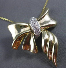 ANTIQUE LARGE .20CT DIAMOND 14K WHITE & YELLOW GOLD BOW TIE SLIDE PENDANT #22963