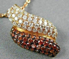1.36CT WHITE & ORANGE DIAMOND 18KT ROSE GOLD 3D MULTI ROW PAVE WAVE FUN PENDANT