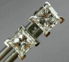 1.03CT DIAMOND 14K WHITE GOLD 3D CLASSIC PRINCESS SOLITAIRE STUD EARRINGS #25789
