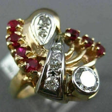 ANTIQUE LARGE 1.65CT OLD MINE DIAMOND & RUBY 14K ROSE & WHITE GOLD 3D RING #1967