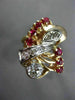 ANTIQUE LARGE 1.65CT OLD MINE DIAMOND & RUBY 14K ROSE & WHITE GOLD 3D RING #1967