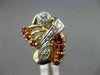 ANTIQUE LARGE 1.65CT OLD MINE DIAMOND & RUBY 14K ROSE & WHITE GOLD 3D RING #1967