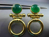 ESTATE GREEN AGATE 14K YELLOW GOLD 3D HANDCRAFTED CIRCLE OF LIFE EARRINGS #25291