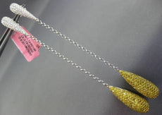 LARGE & LONG 3.99CT WHITE & FANCY YELLOW DIAMOND 18K 2TONE GOLD HANGING EARRINGS
