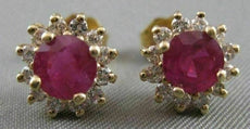 ANTIQUE 2.15CTW DIAMOND RUBY 14KT YLW GOLD ROUND CLUSTER PUSHBACK EARRINGS #1765