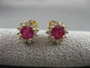 ANTIQUE 2.15CTW DIAMOND RUBY 14KT YLW GOLD ROUND CLUSTER PUSHBACK EARRINGS #1765