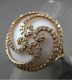 ANTIQUE LARGE 13.25CT DIAMOND & WHITE AGATE 14KT ROSE GOLD FILIGREE FLOWER RING
