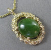 ANTIQUE LARGE 14KT YELLOW GOLD SOLITAIRE AAA OVAL JADE FILIGREE PENDANT #22662