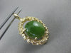 ANTIQUE LARGE 14KT YELLOW GOLD SOLITAIRE AAA OVAL JADE FILIGREE PENDANT #22662