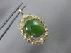 ANTIQUE LARGE 14KT YELLOW GOLD SOLITAIRE AAA OVAL JADE FILIGREE PENDANT #22662