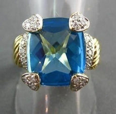 ANTIQUE 8.15CT DIAMOND & AAA LONDON BLUE TOPAZ 18KT 2 TONE HEART GOLD RING 22098