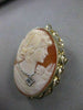 LARGE ANTIQUE DIAMOND HABILLE LADY CAMEO 14KT YELLOW GOLD PIN PENDANT #21229