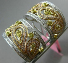 LARGE 1.26CT WHITE PINK & FANCY YELLOW DIAMOND 18KT TRI COLOR GOLD EARRINGS