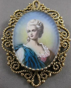ANTIQUE ART NOUVEAU DIAMOND RUBY 14K GOLD LADY CAMEO FILIGREE PIN PENDANT #21228