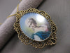 ANTIQUE ART NOUVEAU DIAMOND RUBY 14K GOLD LADY CAMEO FILIGREE PIN PENDANT #21228