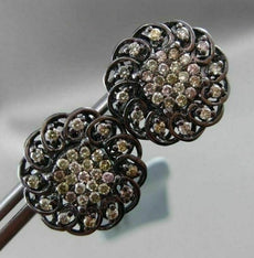 ANTIQUE LARGE .66CT FANCY COLOR DIAMOND 18KT BLACK GOLD FLOWER ETOILE EARRINGS
