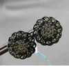 ANTIQUE LARGE .66CT FANCY COLOR DIAMOND 18KT BLACK GOLD FLOWER ETOILE EARRINGS