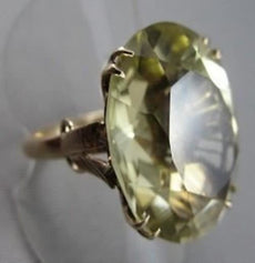 ANTIQUE LARGE 25CT OVAL GREEN AMETHYST 14KT YELLOW GOLD COCKTAIL RING #21928