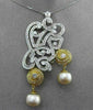 ANTIQUE MASSIVE 2.90CT DIAMOND & PEARL 18K TWO TONE GOLD FILIGREE PENDANT BROOCH