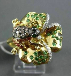 ANTIQUE 1.04CT MULTI DIAMONDS & AAA GEMSTONES 18K YELLOW GOLD FLOATING FROG RING