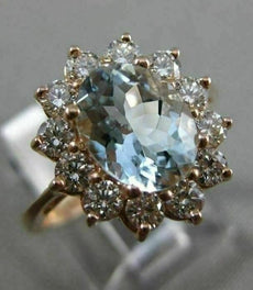 2.50CT DIAMOND & AQUAMARINE 14K ROSE GOLD 3D OVAL PRINCESS DIANA ENGAGEMENT RING