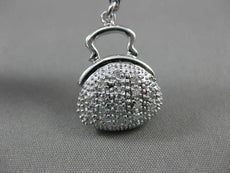ANTIQUE LARGE DIAMOND 14KT WHITE GOLD 3D PURSE PENDANT / CHARM BRACELET #15724