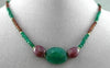 ANTIQUE LARGE GREEN ONYX & GARNET 14KT YELLOW GOLD OVAL & ROUND NECKLACE #20127