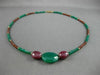 ANTIQUE LARGE GREEN ONYX & GARNET 14KT YELLOW GOLD OVAL & ROUND NECKLACE #20127