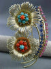ANTIQUE LARGE 1.75CT MULTI GEM 14KT YELLOW GOLD DOUBLE FLOWER LEAF BROOCH #25412