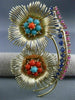 ANTIQUE LARGE 1.75CT MULTI GEM 14KT YELLOW GOLD DOUBLE FLOWER LEAF BROOCH #25412