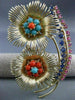 ANTIQUE LARGE 1.75CT MULTI GEM 14KT YELLOW GOLD DOUBLE FLOWER LEAF BROOCH #25412