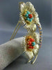 ANTIQUE LARGE 1.75CT MULTI GEM 14KT YELLOW GOLD DOUBLE FLOWER LEAF BROOCH #25412