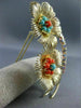 ANTIQUE LARGE 1.75CT MULTI GEM 14KT YELLOW GOLD DOUBLE FLOWER LEAF BROOCH #25412