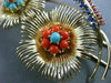 ANTIQUE LARGE 1.75CT MULTI GEM 14KT YELLOW GOLD DOUBLE FLOWER LEAF BROOCH #25412