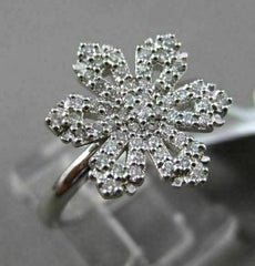 ANTIQUE .39CT DIAMOND 18KT WHITE GOLD 3D FILIGREE PAVE SNOWFLAKE FLOWER RING