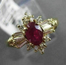 ANTIQUE 1.05CT DIAMOND & AAA RUBY 14KT YELLOW GOLD CLUSTER ENGAGEMENT RING