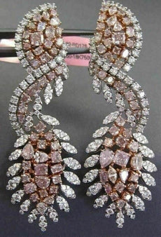 LARGE 16.43CT WHITE & PINK DIAMOND 18K WHITE & ROSE GOLD INFINITY SWIRL EARRINGS