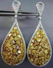 LARGE 11.85CT WHITE & FANCY YELLOW DIAMOND 18K 2 TONE GOLD PEAR HANGING EARRINGS