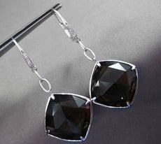 ANTIQUE LARGE 20.14CTW DIAMOND & SMOKY TOPAZ 18K WHITE GOLD 3D HANGING EARRINGS
