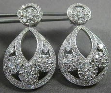 ANTIQUE LARGE 2.98CT DIAMOND 14KT WHITE GOLD FILIGREE FLORAL DROP EARRINGS 21706