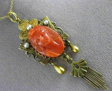 ANTIQUE PEARL & CORAL 14KT YELLOW GOLD VICTORIAN 3D HANDCRAFTED PENDANT #24431