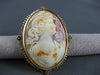 ANTIQUE LARGE 14KT YELLOW GOLD HANDCRAFTED LADY SHELL CAMEO PENDANT & PIN #22935