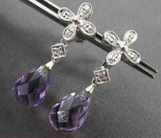 ANTIQUE 6.15CTW AAA AMETHYST & DIAMOND 18KT WHITE GOLD HANGING EARRINGS #22966